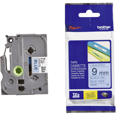 Brother TZe-521 Black on Blue 9mm Labelling Tape (100% Original)