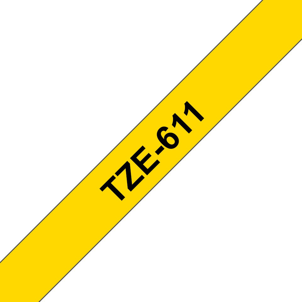 Brother TZe-611 Black on Yellow 6mm Labelling Tape (100% Original)