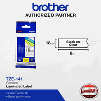 Brother TZe-141 Black on Clear 18mm Labelling Tape (100% Original)