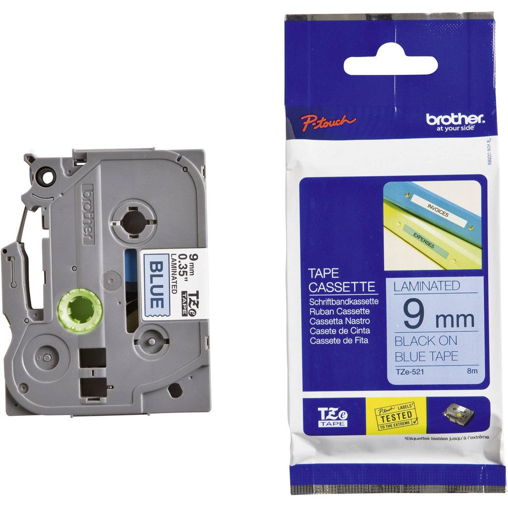 Brother TZe-521 Black on Blue 9mm Labelling Tape (100% Original)