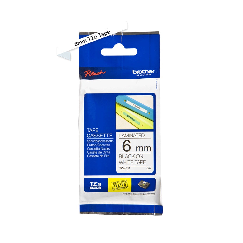 Brother TZe-211 Black on White 6mm Labelling Tape (Original Tape)
