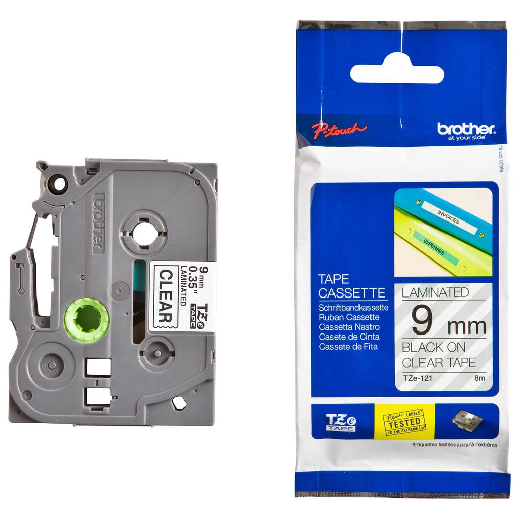 Brother TZe-121 Black on Clear 9mm Labelling Tape (100% Original)