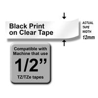 Brother TZe-131 Black on Clear 12mm Labelling Tape (100% Original)
