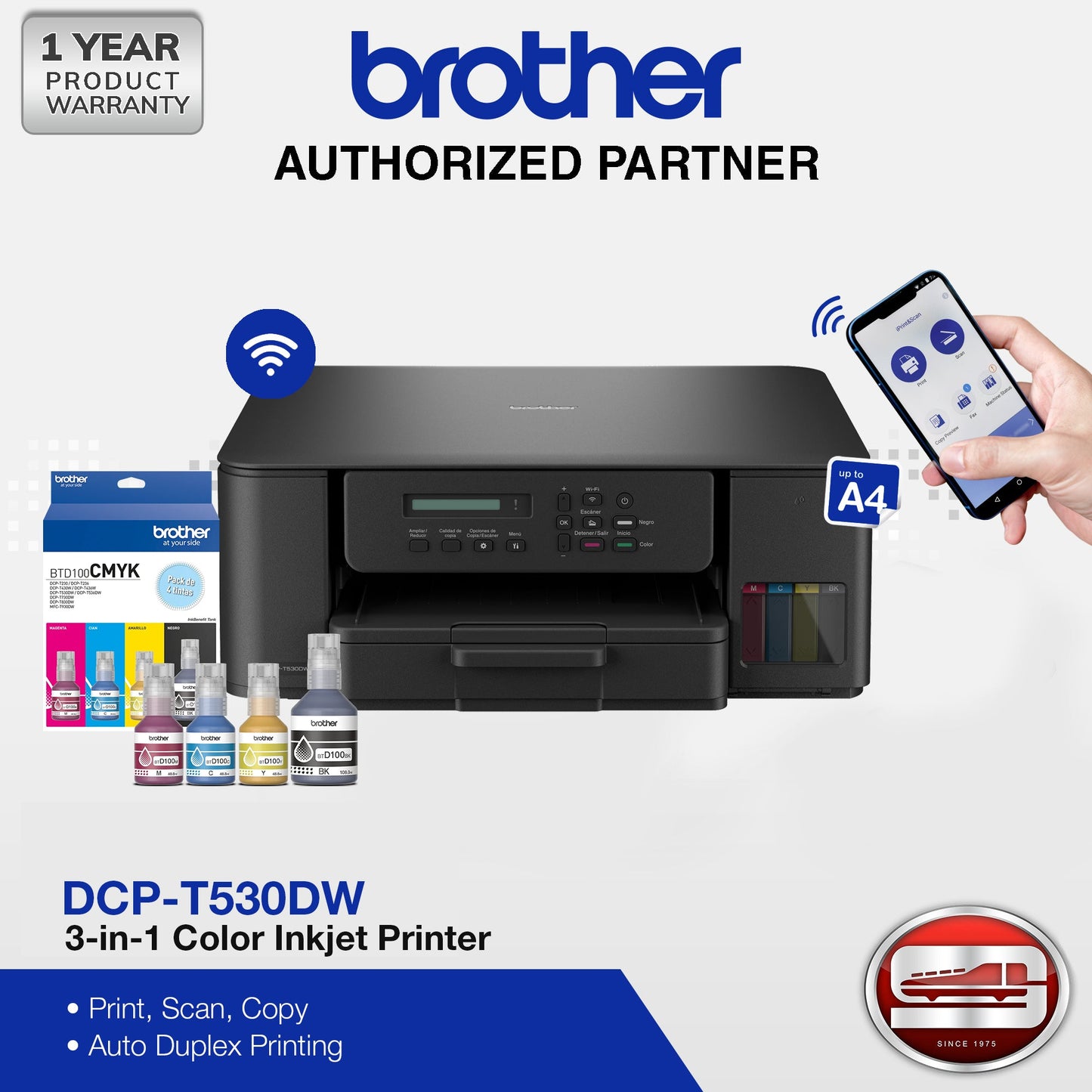 Brother DCP-T530DW InkBenefit Tank 3-in-1 Color Inkjet Printer with Wireless Connectivity and Duplex Printing