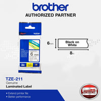 Brother TZe-211 Black on White 6mm Labelling Tape (Original Tape)