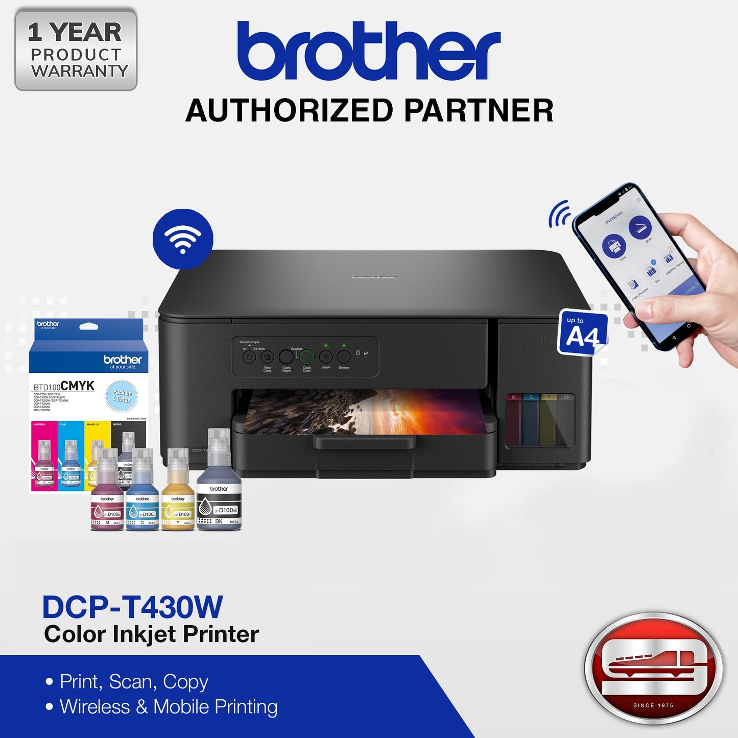 Brother DCP-T430W 3-in-1 Continuous Color Inkjet Printer with Wireless Printing