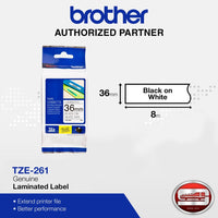 Brother TZE-261 in Black on White Tape for P-touch Printer