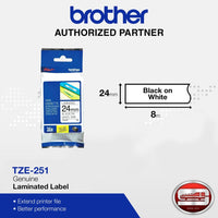 Brother TZe-251 Black on White 24mm Labelling Tape (100% Original)