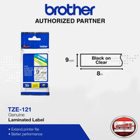 Brother TZe-121 Black on Clear 9mm Labelling Tape (100% Original)
