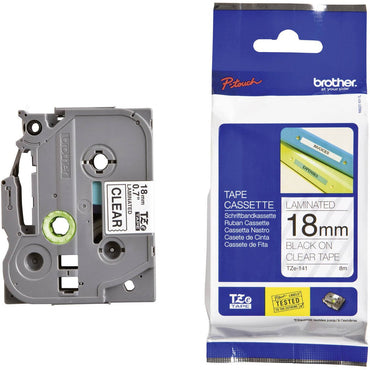 Brother TZe-141 Black on Clear 18mm Labelling Tape (100% Original)