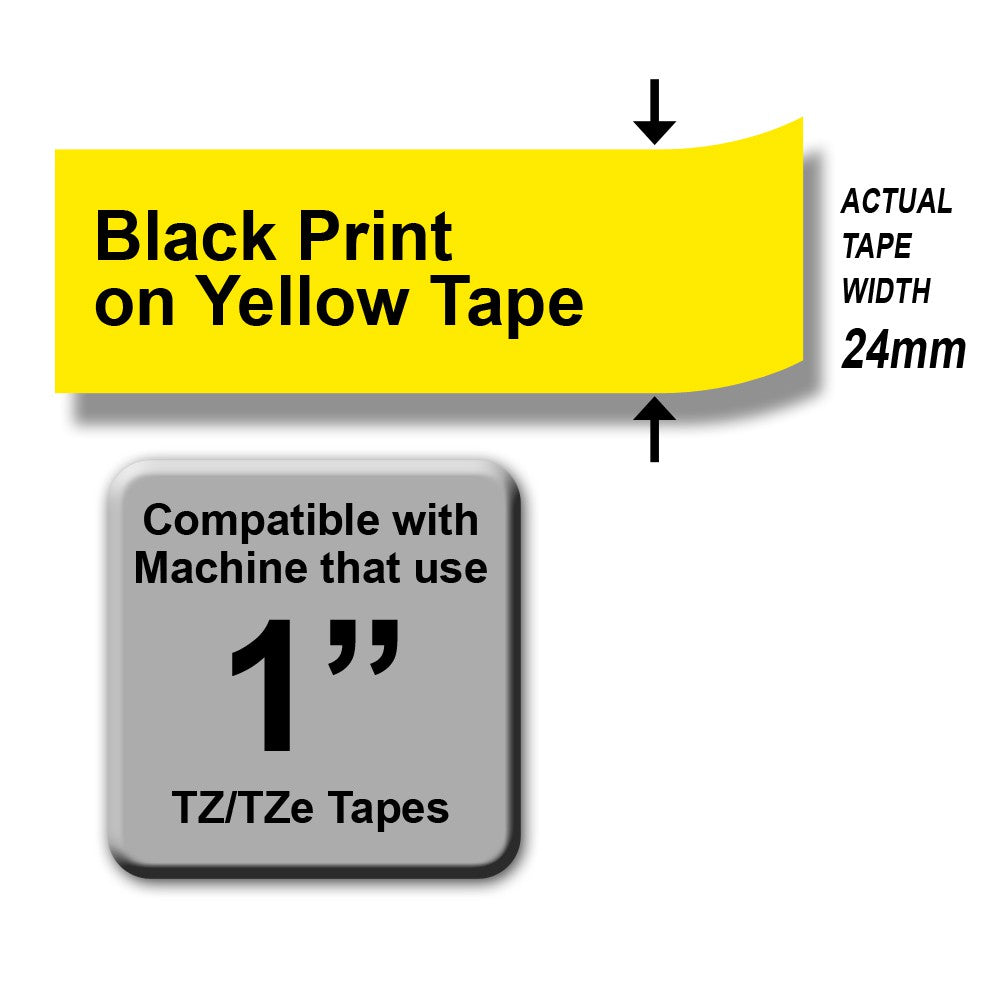 Brother TZe-651 Black on Yellow 24mm Labelling Tape (100% Original)