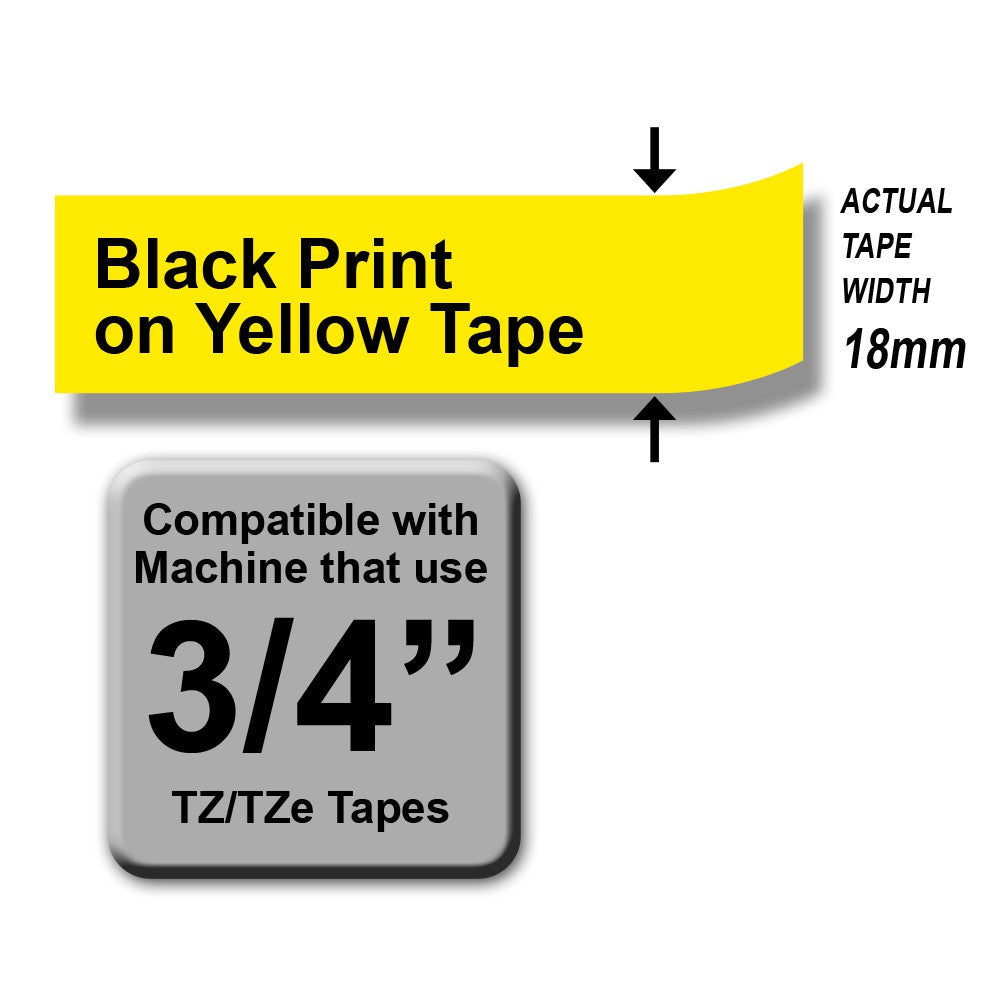 Brother TZe-641 Black on Yellow 18mm Labelling Tape (100% Original)