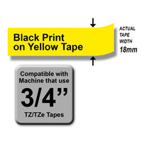 Brother TZe-641 Black on Yellow 18mm Labelling Tape (100% Original)
