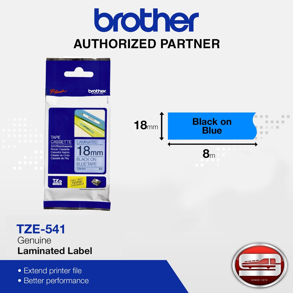 Brother TZe-541 Black on Blue 18mm Labelling Tape (100% Original)