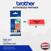 Brother TZe-441 Black on Red 18mm Labelling Tape (100% Original)