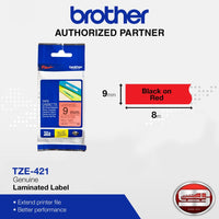 Brother TZe-421 Black on Red 9mm Labelling Tape (100% Original)