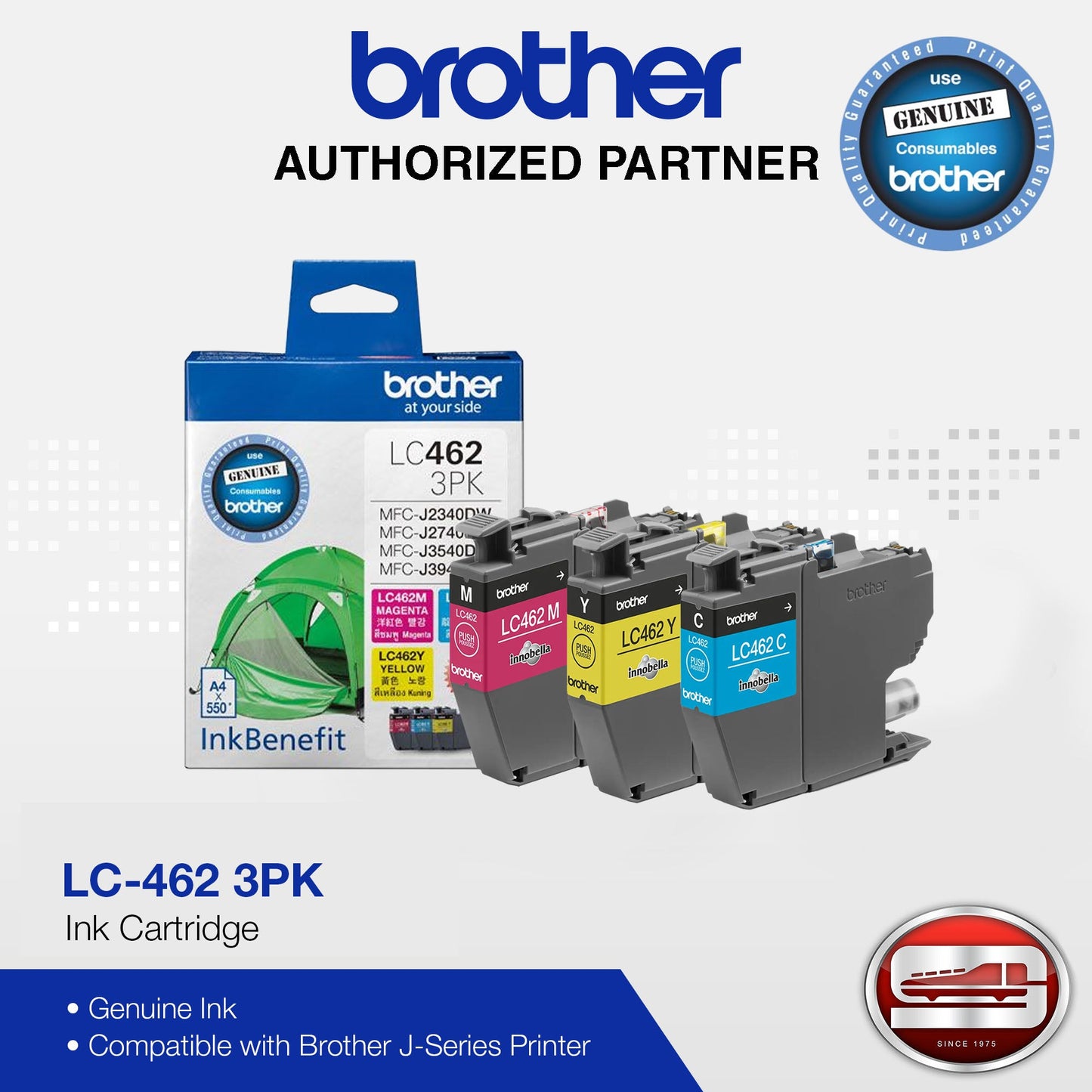 Brother LC-462 3PK (Magenta, Cyan, Yellow)  Genuine Ink Cartridge (1,500 page yield)