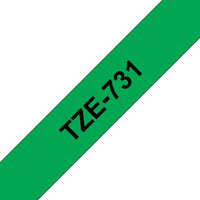 Brother TZe-731 Labelling Tape – Black on Green, 12mm wide Standard Laminated
