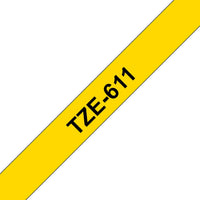 Brother TZe-611 Black on Yellow 6mm Labelling Tape (100% Original)