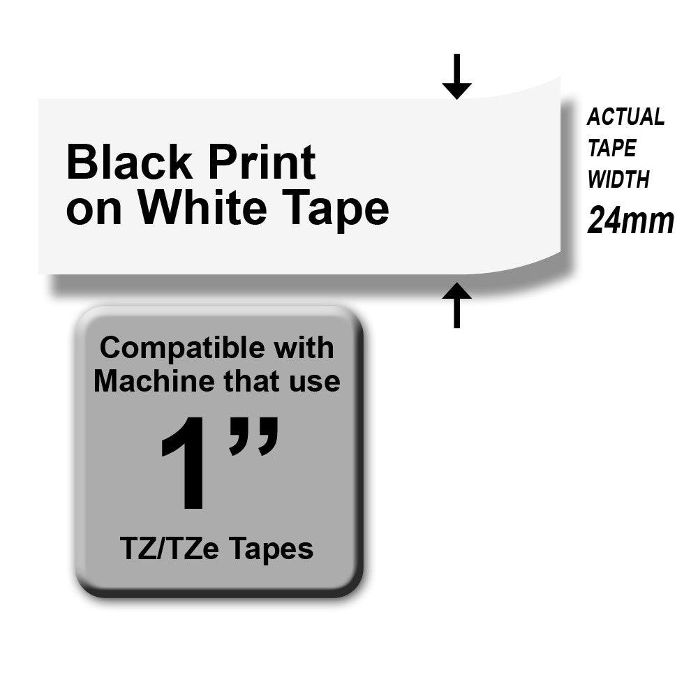 Brother TZe-251 Black on White 24mm Labelling Tape (100% Original)