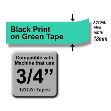 Brother TZe-741 Black on Green 18mm Labelling Tape (100% Original)