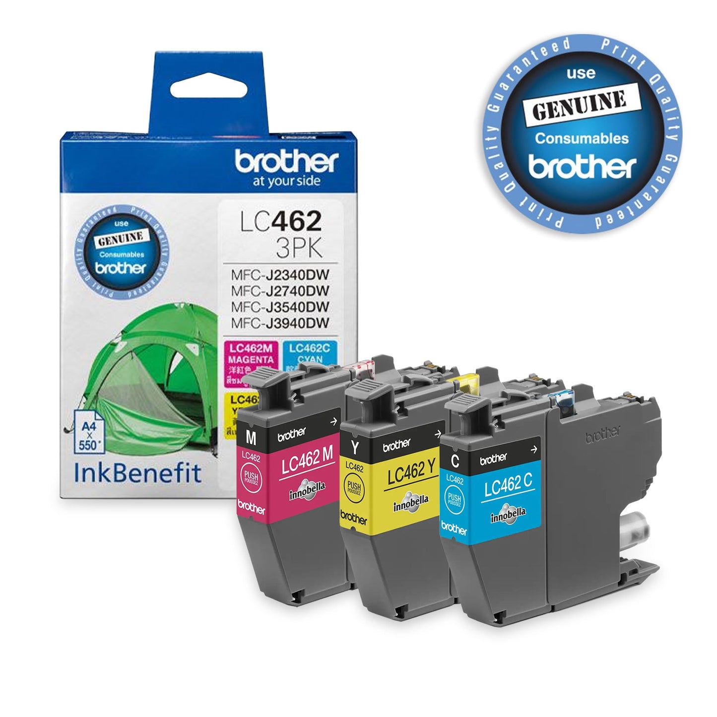Brother LC-462 3PK (Magenta, Cyan, Yellow)  Genuine Ink Cartridge (1,500 page yield)