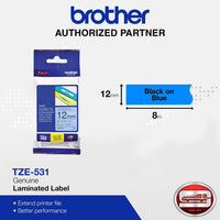 Brother TZe-531 Black on Blue 12mm Labelling Tape (100% Original)