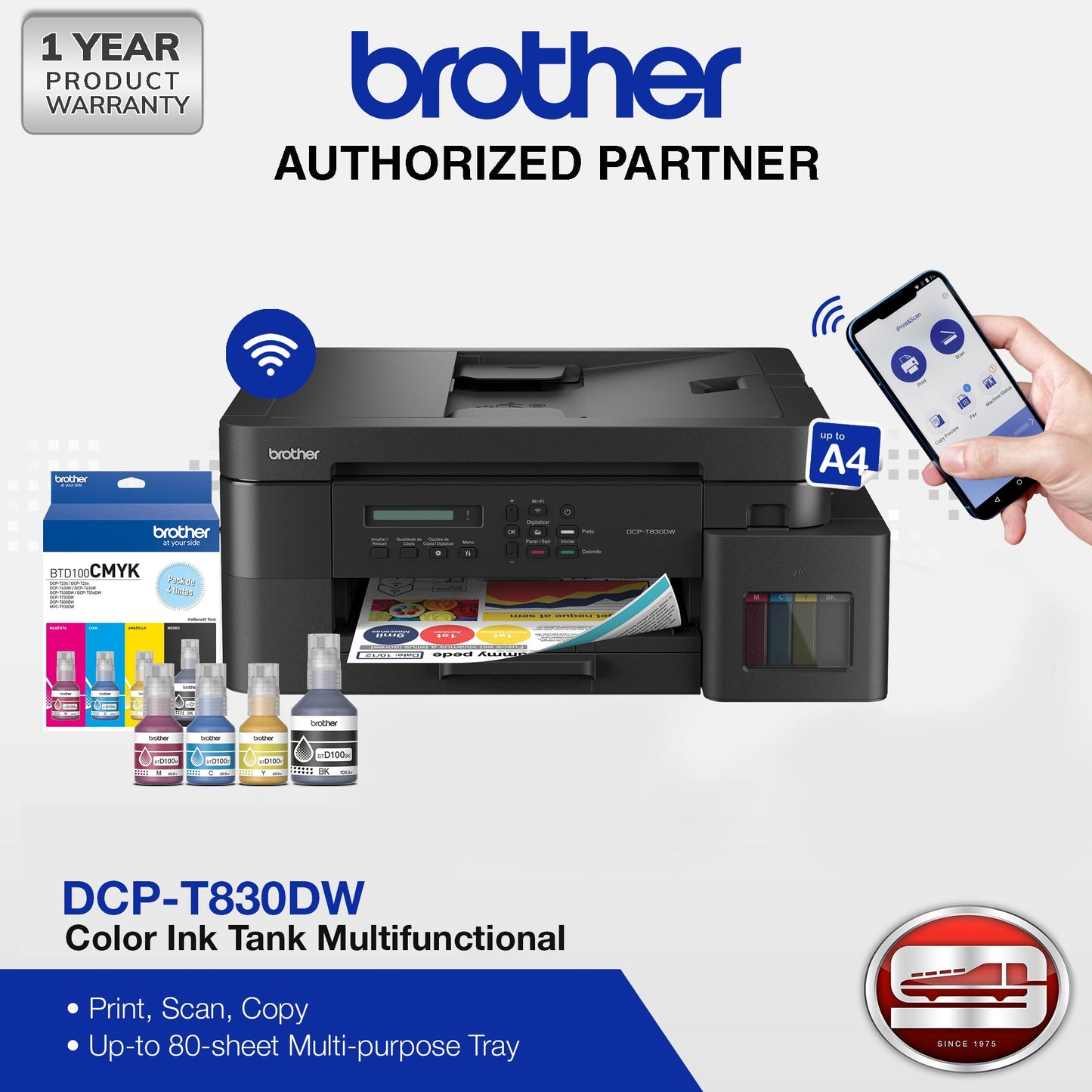Brother DCP-T830DW InkBenefit Color Ink 3-in-1Tank Multifunctional