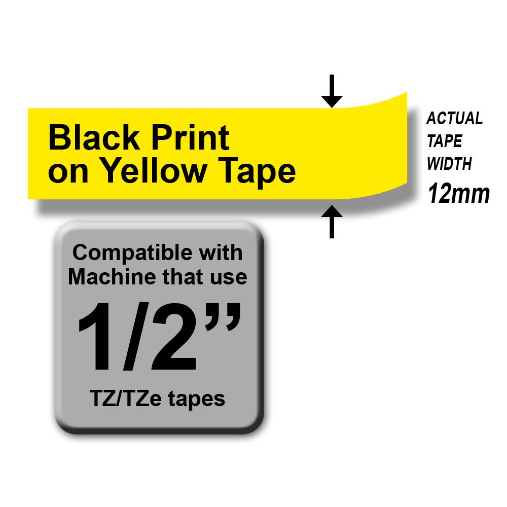 Brother TZE-631 Black on Yellow P-Touch Laminated Tape 12mm