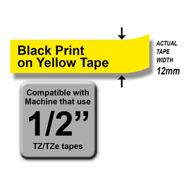 Brother TZE-631 Black on Yellow P-Touch Laminated Tape 12mm