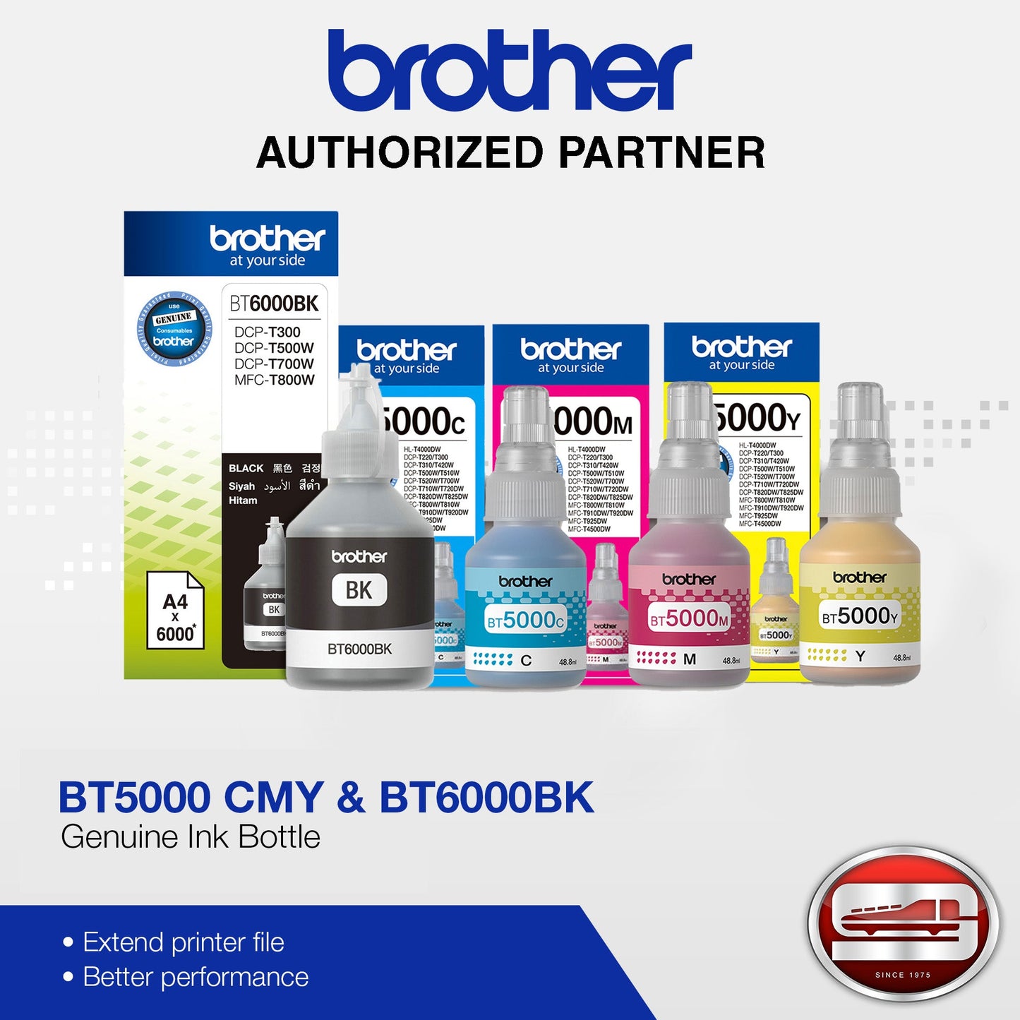 Brother Ink for Brother Printer DCP-T300, Brother Printer DCP-T500W, Brother Printer DCP-T700W, Brother Printer MFC-T800W BT5000C BT5000M BT5000Y BT6000K 100% Original