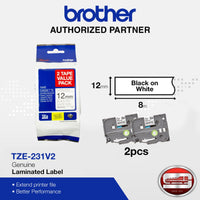 Brother TZe-231 V2 "2sets" Black on White Tape for P-Touch
