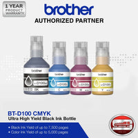 Brother BT-D100 CMYK Ultra High Yield Ink Bottle Set