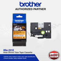 Brother HSe-221E Black on White 9mm Heat Shrink Tube Tape Cassette (100% Genuine)